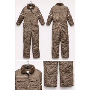 Vintage Sears Work Leisure Insulated Coveralls Faux Fur Collar Snowsuit L  42-44